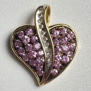 14K Gold Lavender Sapphire Heart Pendant w/ Diamond Ribbon Accent 4g